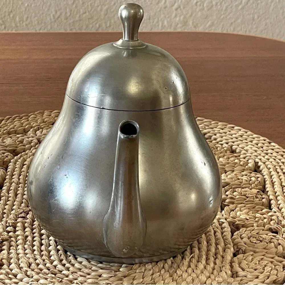 Vintage Meeuws & Zoon Den Haag Holland Pewter Lidded Teapot With Woven Handle